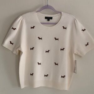 Cream Sweater with Dachshund Pattern